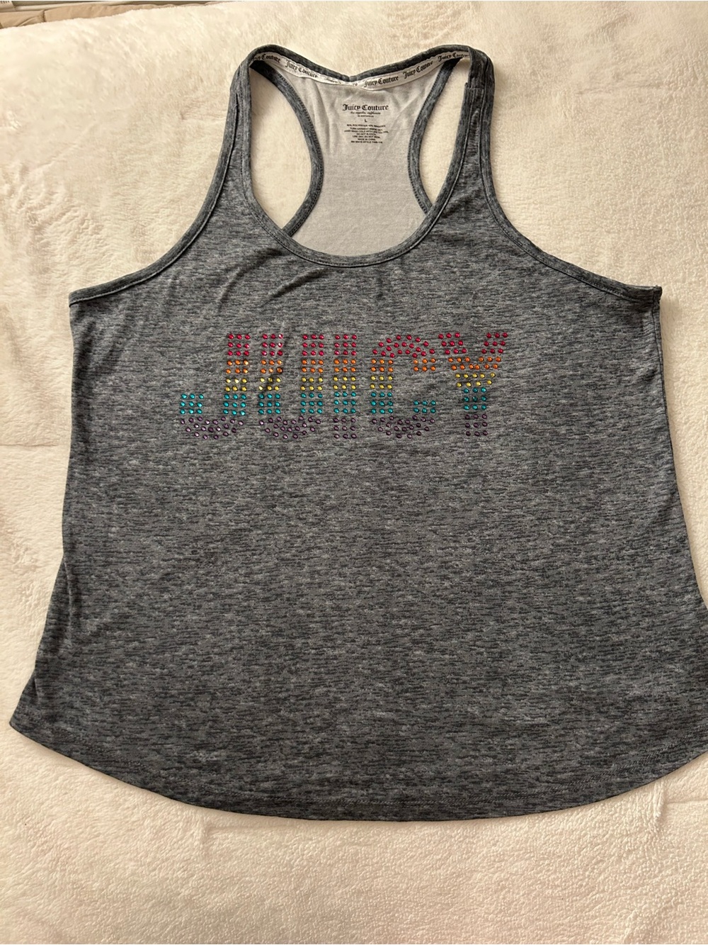 Juicy Couture Charcoal Gray Racerback Tank with Multicolor Jeweled Logo